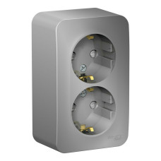 Розетка 2-ая с/з со шторками 16А, 250В, изолир. Пластина Systeme Electric Blanca наруж Алюминий BLNRA011213