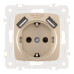 Розетка с заземлением, шторками + 2 USB Arte Milano 205.47-1.shampan