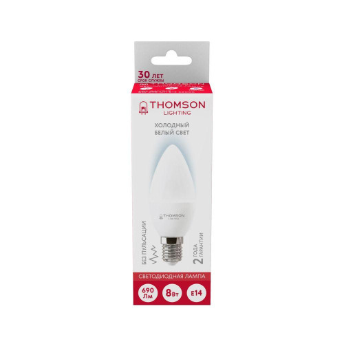 Лампа светодиодная Thomson E14 8W 6500K свеча матовая TH-B2308