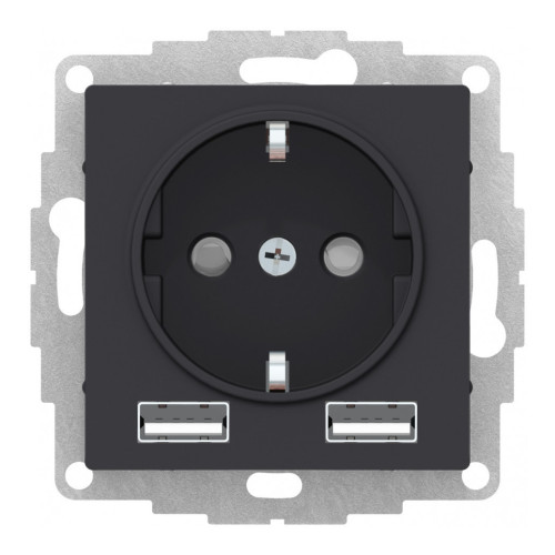 SO + USB Розетка A+A, 5В/2,4А, 2х5В/1,2 А, механизм Systeme Electric AtlasDesign Карбон ATN001030