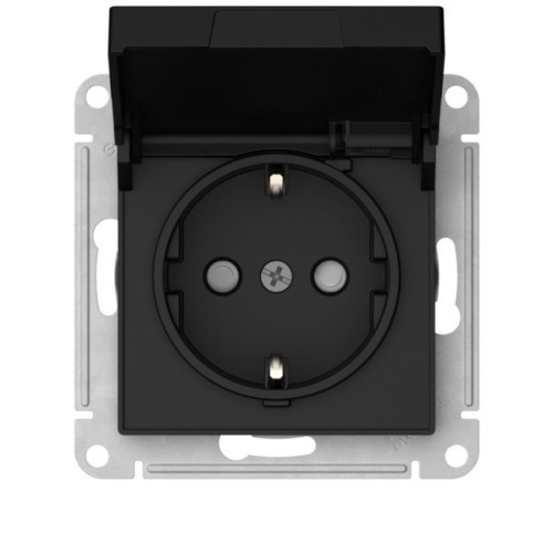 Розетка с заземл. со шторк. с крышкой, 16А,IP20,мех., быстрозажим. клем. Systeme Electric AtlasDesign Карбон ATN001046S