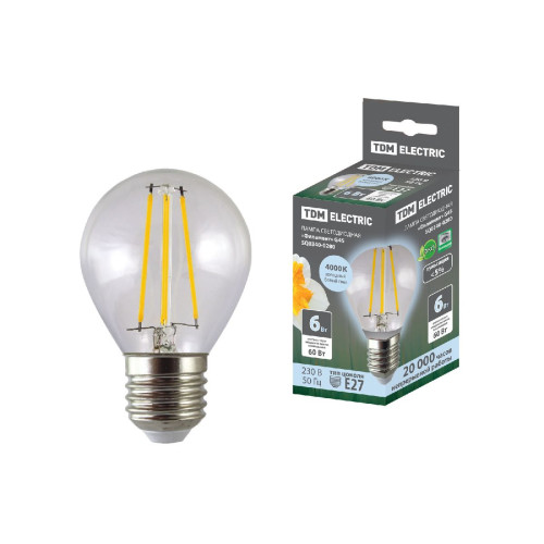 Лампа светодиодная филаментная TDM Electric E27 6W 4000K прозрачная SQ0340-0280