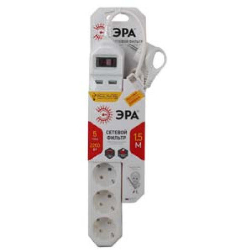 Сетевой фильтр Эра USF-5es-1.5m-USB-W Б0019037