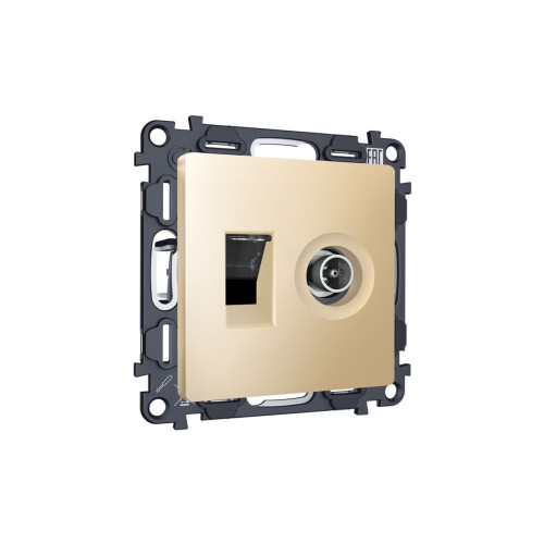 Комплект механизма розетки компьютерной + TV оконечной RJ-45 с автоматической защитной шторкой Alfa Шампань Quant Ambrella Volt MA612510 (AP6125, VM195)