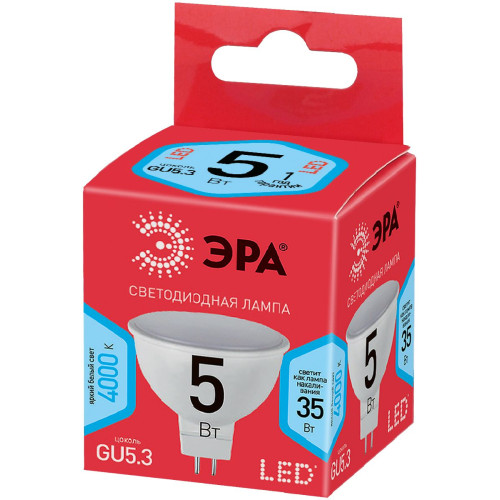 Лампа светодиодная Эра GU5.3 5W 4000K ECO LED MR16-5W-840-GU5.3 Б0019061