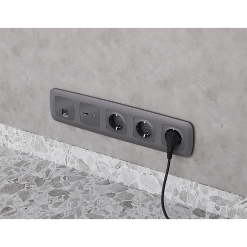 Комплект механизма компьютерной розетки Ambrella Volt RJ-45 (8P8C) CAT6A экранированной с автоматической защитной шторкой OMEGA MO662005 Антрацит серый QUANT (OP6620, VM185)