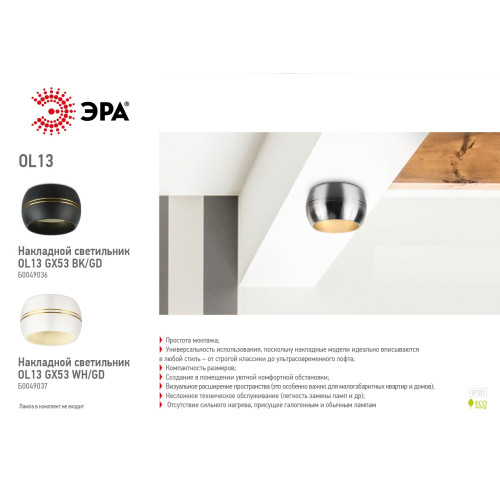 Накладной светильник ЭРА OL13 GX53 BK/GD Б0049036