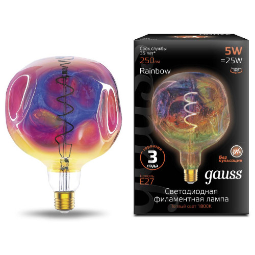 Лампа светодиодная диммируемая филаментная Gauss E27 5W 1800K шар розовый 1007802103