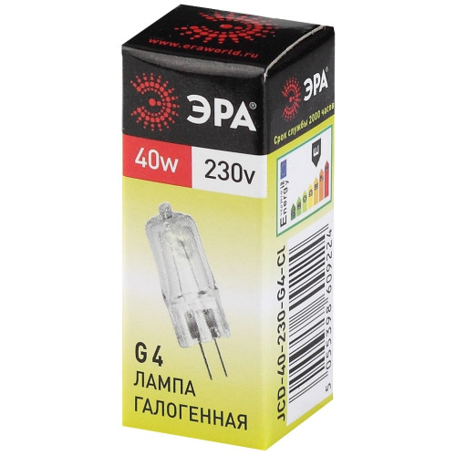 Лампа галогенная Эра G4 40W 3000K G4-JCD-40W-230V-CL C0039280