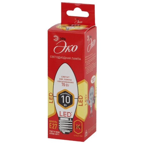 Лампа светодиодная Эра E27 10W 2700K ECO LED B35-10W-827-E27 Б0032962