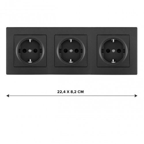 Розетка тройная (трехпостовая) с/з и шторками Arte Milano SET06-3-40-1x3 black