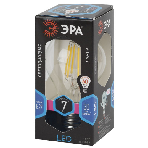 Лампа светодиодная Эра E27 7W 4000K F-LED A60-7W-840-E27 Б0043447