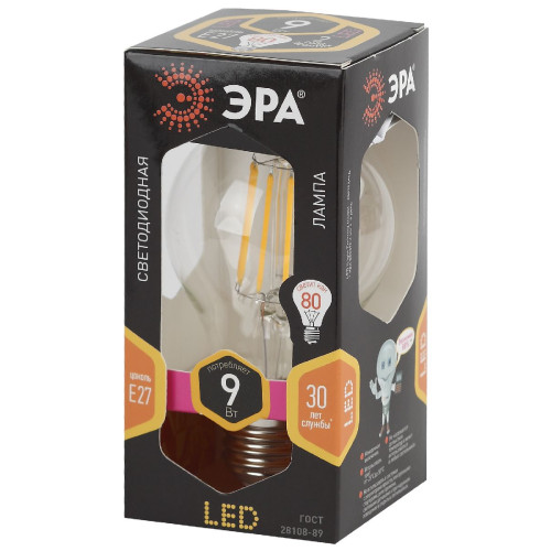Лампа светодиодная Эра E27 9W 2700K F-LED A60-9W-827-E27 Б0043433
