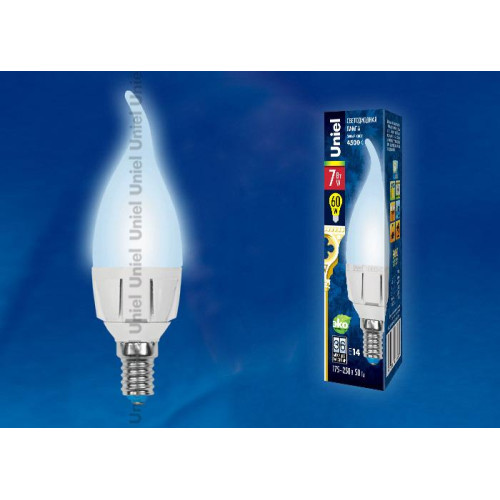Лампа светодиодная (UL-00002414) Uniel E27 7W 3000K матовая LED-C37 7W/WW/E27/FR PLP01WH