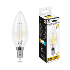 Лампа светодиодная филаментная диммируемая Feron E14 5W 2700K прозрачная LB-68 25651