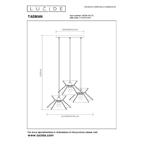 Подвесной светильник Lucide Tasman 10420/03/72